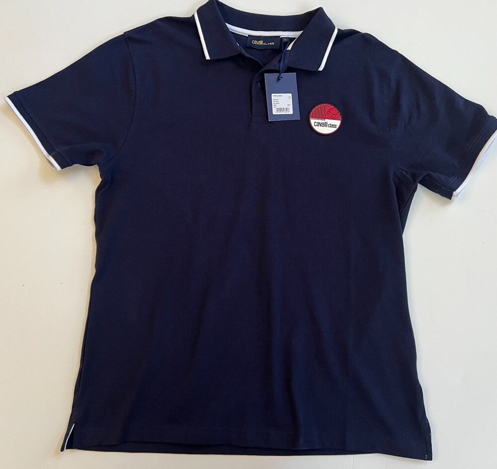 Cavalli Class by Roberto Cavalli Cotton Polo Shirt Blue Men's Size L New